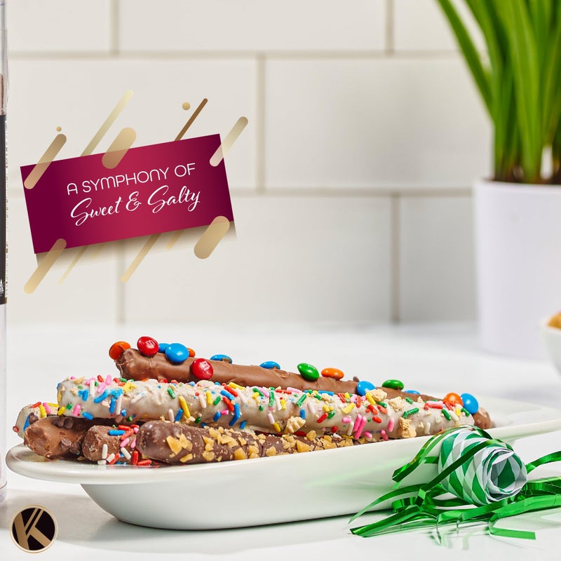 Nut Cravings KREMERY Creamy Chocolate Cravings - Halloween Treats For Adults Chocolate Covered Pretzel Rods Gift Basket, in Clear Tube (8 Pretzels, Assorted Sweet Toppings) Holiday Xmas Christmas Food Arrangement - Image 3